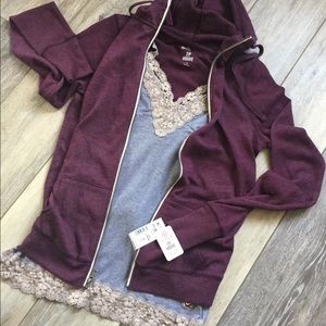 NWT Lounge Life zip-up hoodie w/ free tank gift!